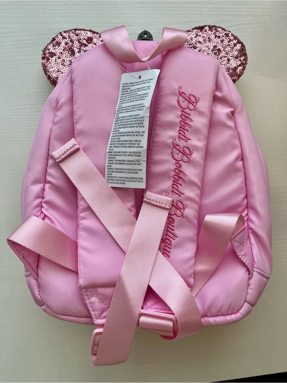 Disney Cruise Bibbidi Bobbidi Boutique Pink Sequin Minnie Ear Backpack Crown NEW